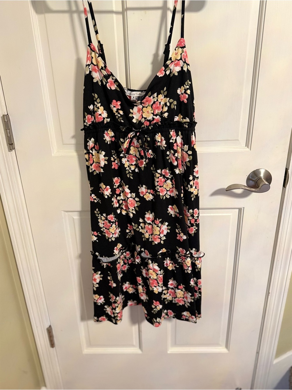 Floral Spaghetti-Strap Mini Dress - Black with Pink Floral